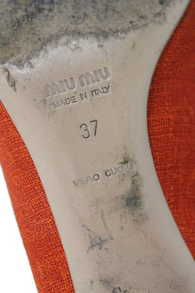Miu Miu Womens Leather Pointed Toe Heels Pumps Shoes Orange Size 7