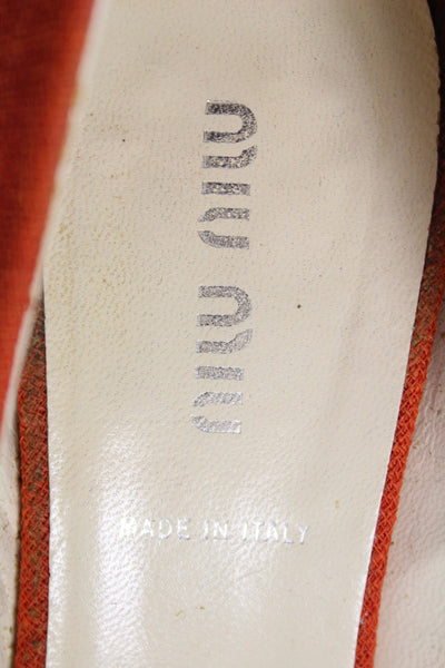Miu Miu Womens Leather Pointed Toe Heels Pumps Shoes Orange Size 7