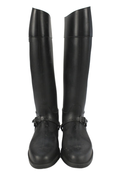 Givenchy Womens Buckle Detail Knee High Rubber Boots Shoes Black Size 8