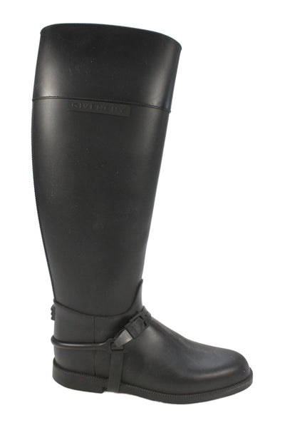 Givenchy Womens Buckle Detail Knee High Rubber Boots Shoes Black Size 8