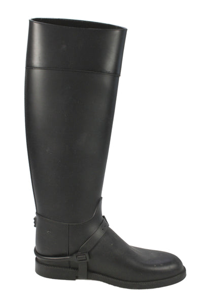 Givenchy Womens Buckle Detail Knee High Rubber Boots Shoes Black Size 8