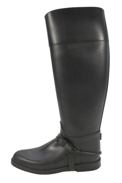 Givenchy Womens Buckle Detail Knee High Rubber Boots Shoes Black Size 8