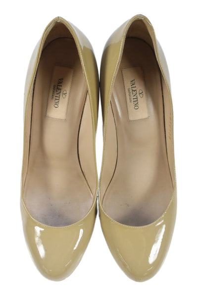 Valentino Garavani Womens Shiny Leather Heel Pumps Shoes Beige Size 8