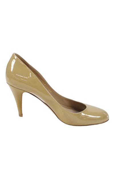 Valentino Garavani Womens Shiny Leather Heel Pumps Shoes Beige Size 8