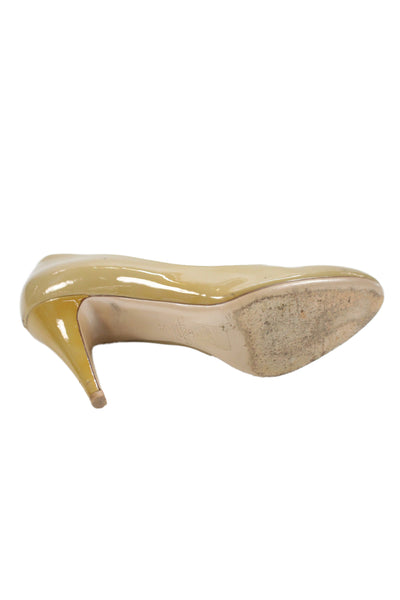 Valentino Garavani Womens Shiny Leather Heel Pumps Shoes Beige Size 8