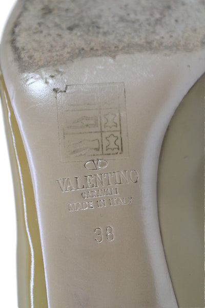 Valentino Garavani Womens Shiny Leather Heel Pumps Shoes Beige Size 8