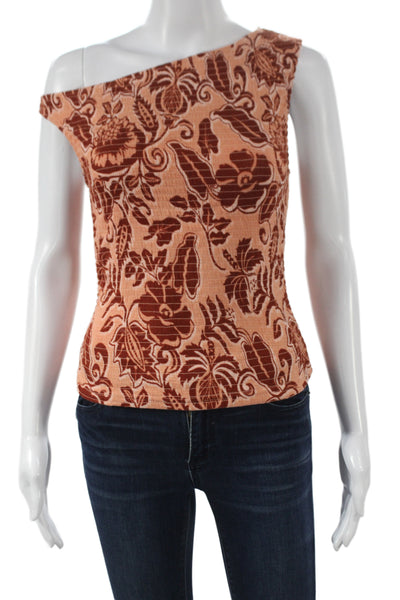 Free People Women Camisole Brown Floral Cotton One Shoulder Size M