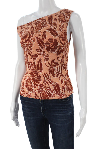 Free People Women Camisole Brown Floral Cotton One Shoulder Size M