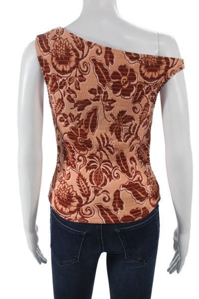 Free People Women Camisole Brown Floral Cotton One Shoulder Size M