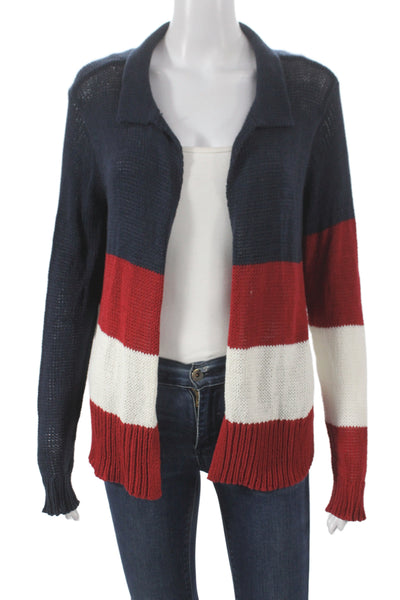 Wooden Ships Womens Blue Striped Nautical Collared Cardigan Long Sleeve Size S