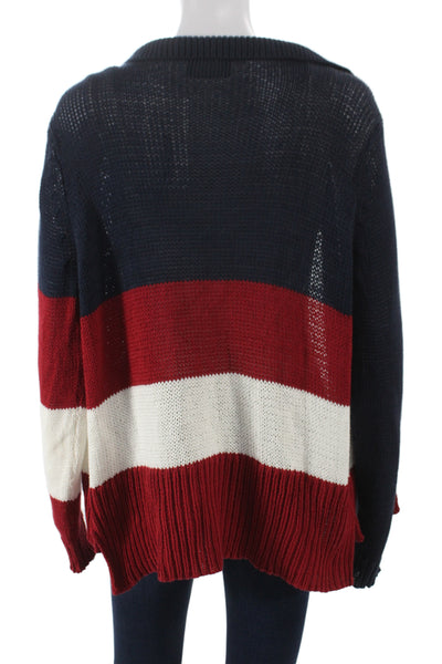 Wooden Ships Womens Blue Striped Nautical Collared Cardigan Long Sleeve Size S