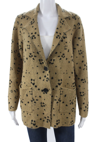 Saltwater Luxe Womens Beige Animal Print Collared Cardigan Long Sleeve Size S