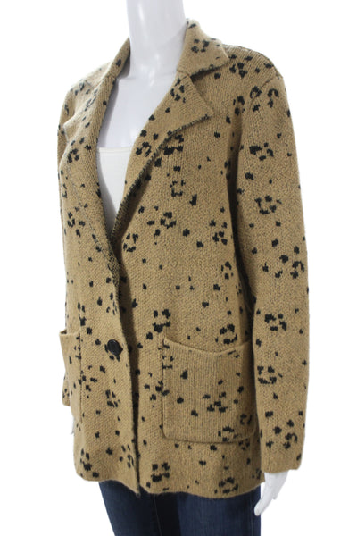 Saltwater Luxe Womens Beige Animal Print Collared Cardigan Long Sleeve Size S