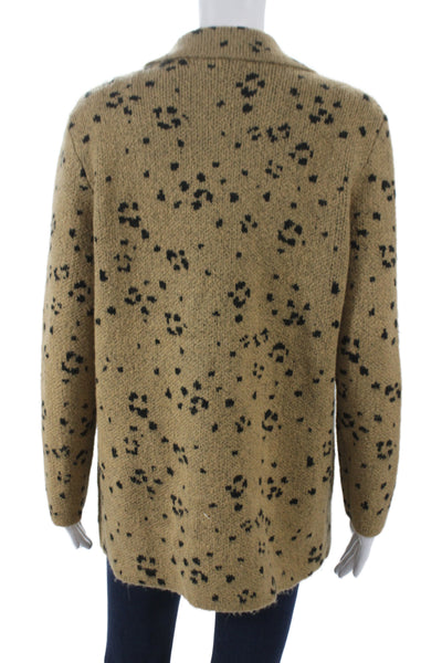 Saltwater Luxe Womens Beige Animal Print Collared Cardigan Long Sleeve Size S