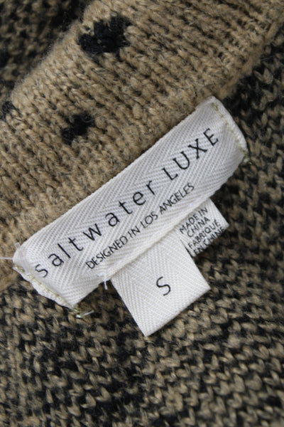 Saltwater Luxe Womens Beige Animal Print Collared Cardigan Long Sleeve Size S