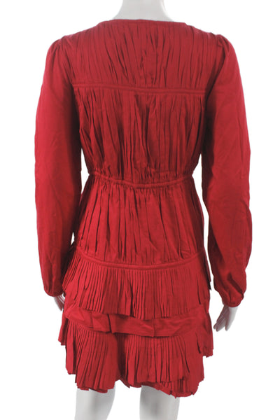 Love The Label Womens Mini Red V-Neck Long Sleeve Cotton Boho Tie Dress Size M
