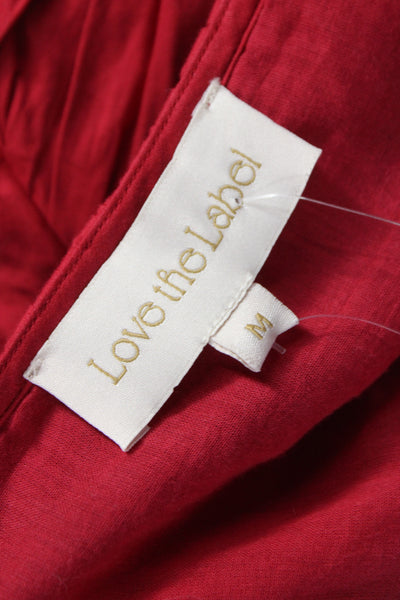 Love The Label Womens Mini Red V-Neck Long Sleeve Cotton Boho Tie Dress Size M