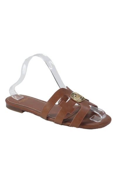 Sam Edelman Womens Metal Detail Strappy Slide Sandals Brown Leather Size 8