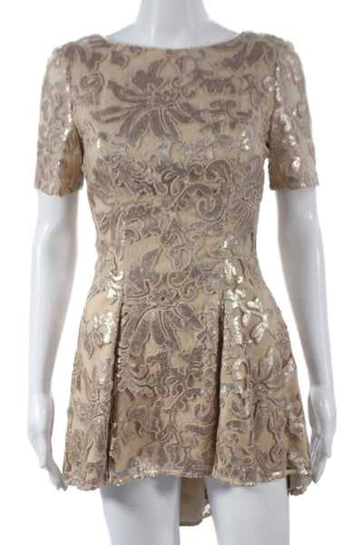 Badgley Mischka Women Fit & Flare Lace Dress Beige Mini Size 4