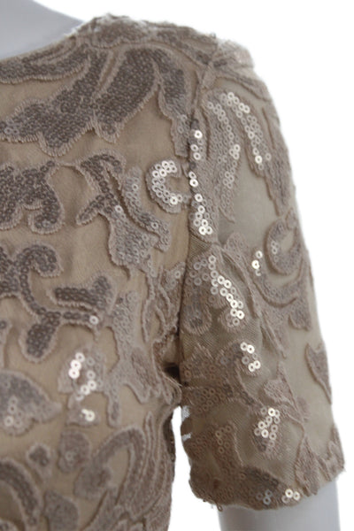 Badgley Mischka Women Fit & Flare Lace Dress Beige Mini Size 4