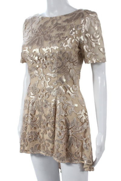 Badgley Mischka Women Fit & Flare Lace Dress Beige Mini Size 4