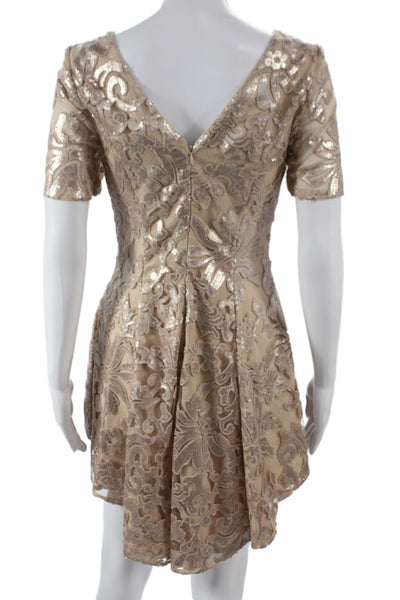 Badgley Mischka Women Fit & Flare Lace Dress Beige Mini Size 4