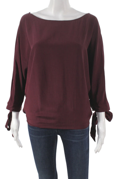 Badgley Mischka Women Purple Boat Neck 3/4 Sleeve Pullover Basic Blouse Size S