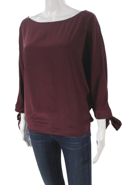 Badgley Mischka Women Purple Boat Neck 3/4 Sleeve Pullover Basic Blouse Size S