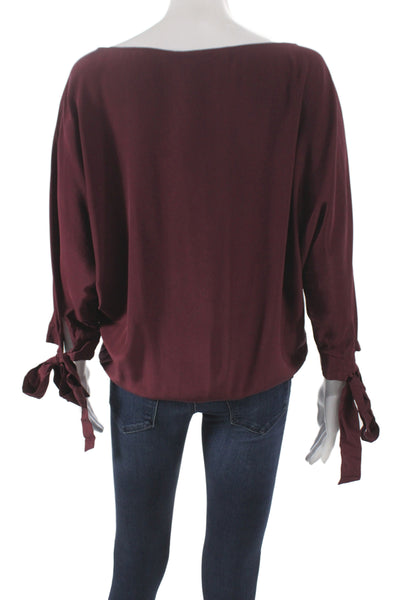 Badgley Mischka Women Purple Boat Neck 3/4 Sleeve Pullover Basic Blouse Size S