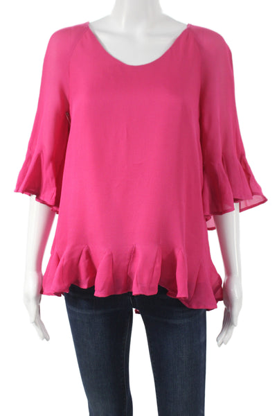 Badgley Mischka Womens Tunic Blouse Pink Scoop Neck 3/4 Sleeve Tie Size 4