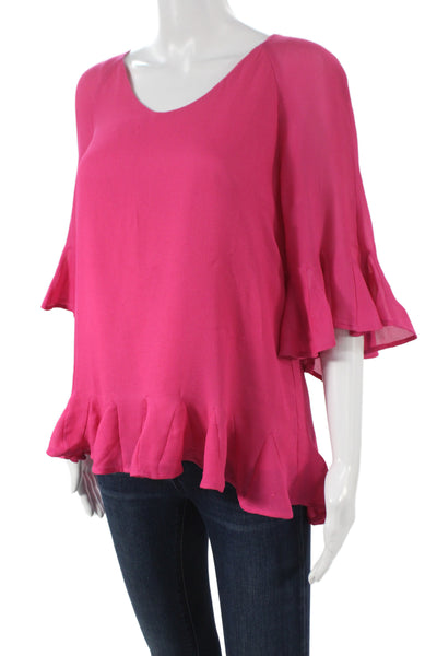 Badgley Mischka Womens Tunic Blouse Pink Scoop Neck 3/4 Sleeve Tie Size 4