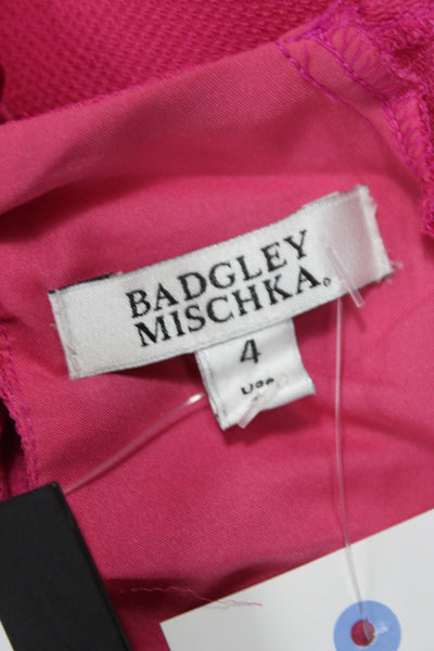 Badgley Mischka Womens Tunic Blouse Pink Scoop Neck 3/4 Sleeve Tie Size 4