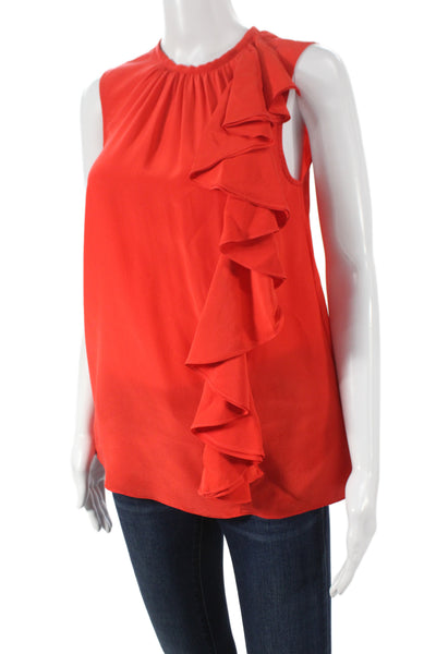 Badgley Mischka Women Tunic Blouse Red Silk Round Neck Sleeveless Size S