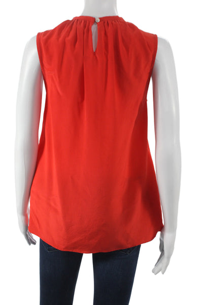 Badgley Mischka Women Tunic Blouse Red Silk Round Neck Sleeveless Size S