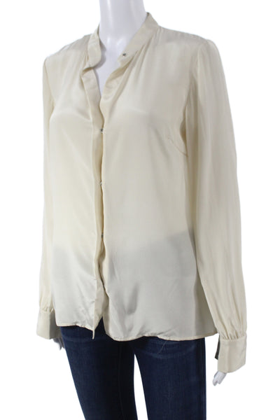 Badgley Mischka Women Silk Collared Button Long Sleeve Blouse Ivory Size M