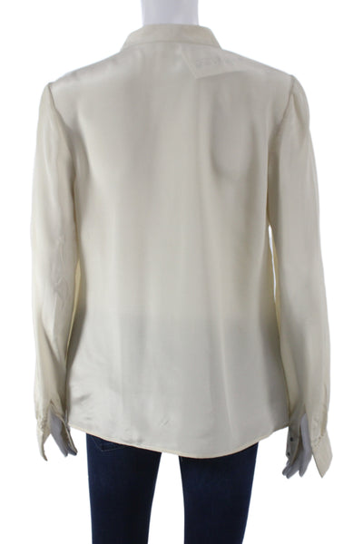 Badgley Mischka Women Silk Collared Button Long Sleeve Blouse Ivory Size M