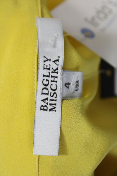 Badgley Mischka Women Silk Collared Button 3/4 Sleeve Blouse Yellow Size 4