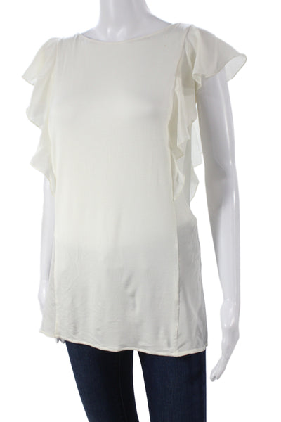 Badgley Mischka Women Silk Ivory Tunic Blouse Boat Neck Short Sleeve Size S