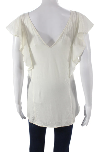 Badgley Mischka Women Silk Ivory Tunic Blouse Boat Neck Short Sleeve Size S