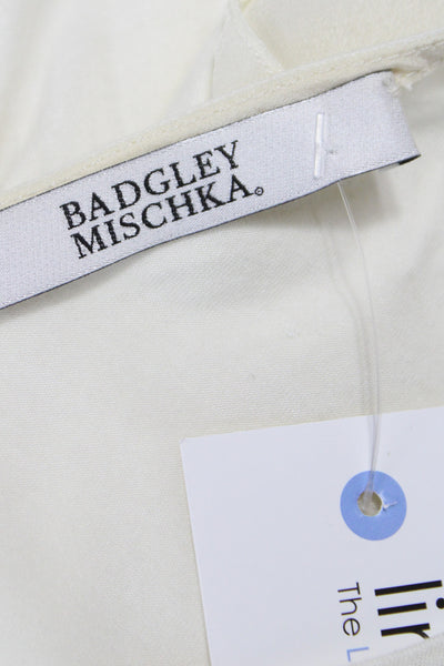 Badgley Mischka Women Silk Ivory Tunic Blouse Boat Neck Short Sleeve Size S