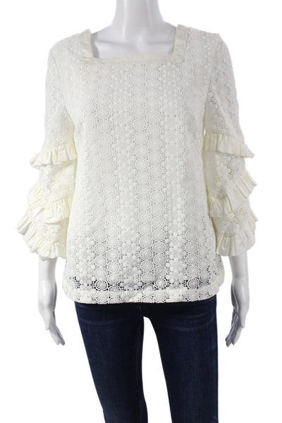 Badgley Mischka Women Boho Lace Square Neck Tunic 3/4 Sleeve White Size 4