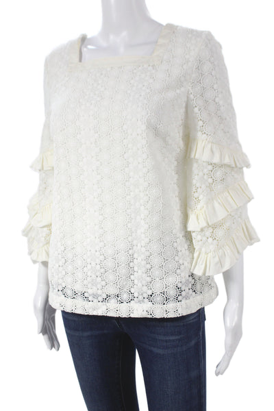 Badgley Mischka Women Boho Lace Square Neck Tunic 3/4 Sleeve White Size 4