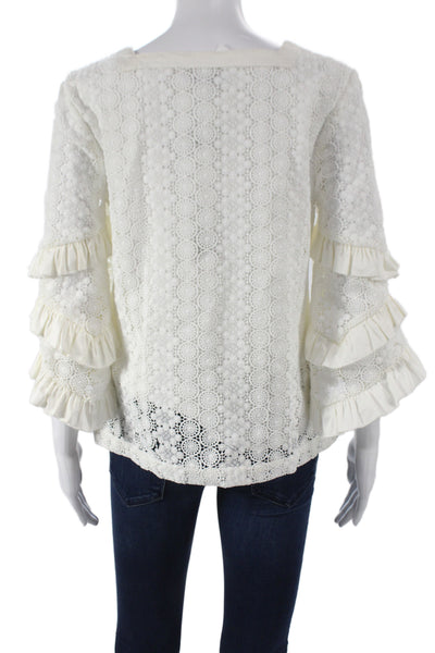Badgley Mischka Women Boho Lace Square Neck Tunic 3/4 Sleeve White Size 4