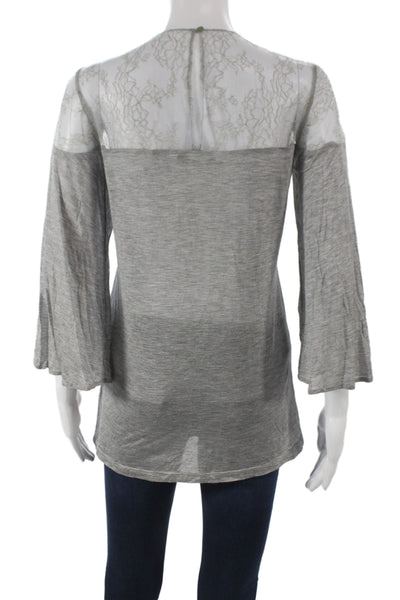 Badgley Mischka Women Tunic Blouse Gray Heathered Knit Lace Button Size S