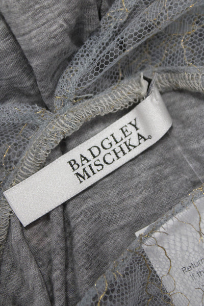 Badgley Mischka Women Tunic Blouse Gray Heathered Knit Lace Button Size S