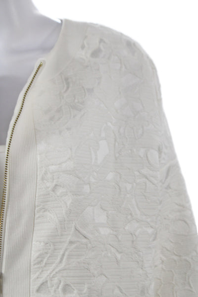 Badgley Mischka Women Bomber Jacket Ivory Floral Zip Long Sleeve Size 4