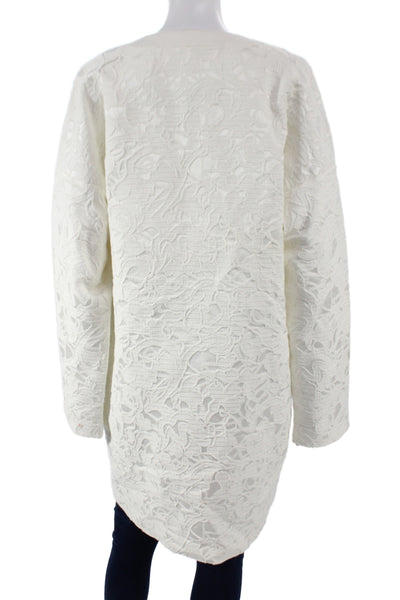 Badgley Mischka Women Bomber Jacket Ivory Floral Zip Long Sleeve Size 4