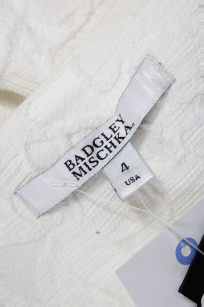 Badgley Mischka Women Bomber Jacket Ivory Floral Zip Long Sleeve Size 4
