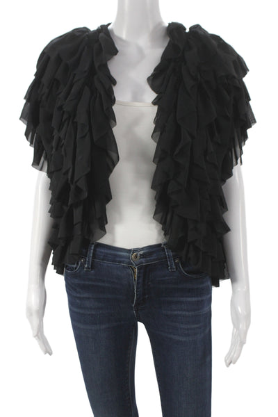 Badgley Mischka Womens Black Chiffon Kimono Vest Sleeveless Elegant Size 10
