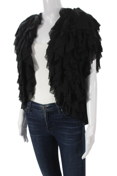 Badgley Mischka Womens Black Chiffon Kimono Vest Sleeveless Elegant Size 10